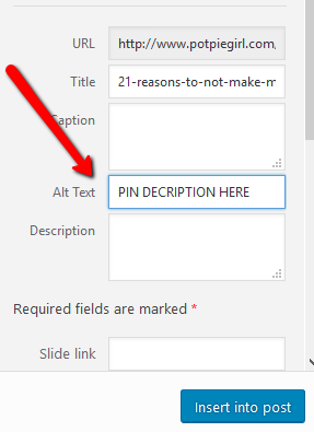 Pinterest tip for bloggers: How to set the default pin description for the images in your blog posts.