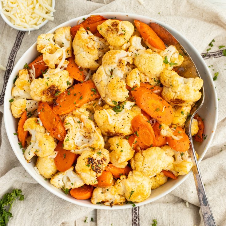 Image for Cheesy Roasted Carrots and Cauliflower